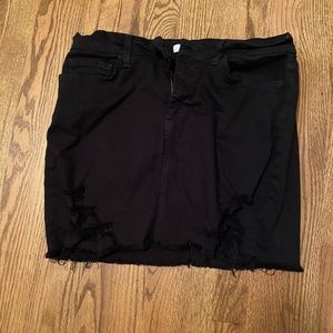 Black, Distressed Jean Skirt